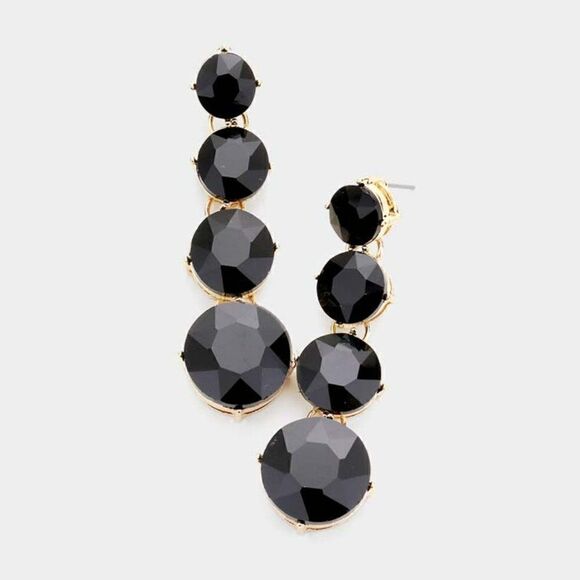 Round Black Crystal Evening Earrings - Picture 3 of 5